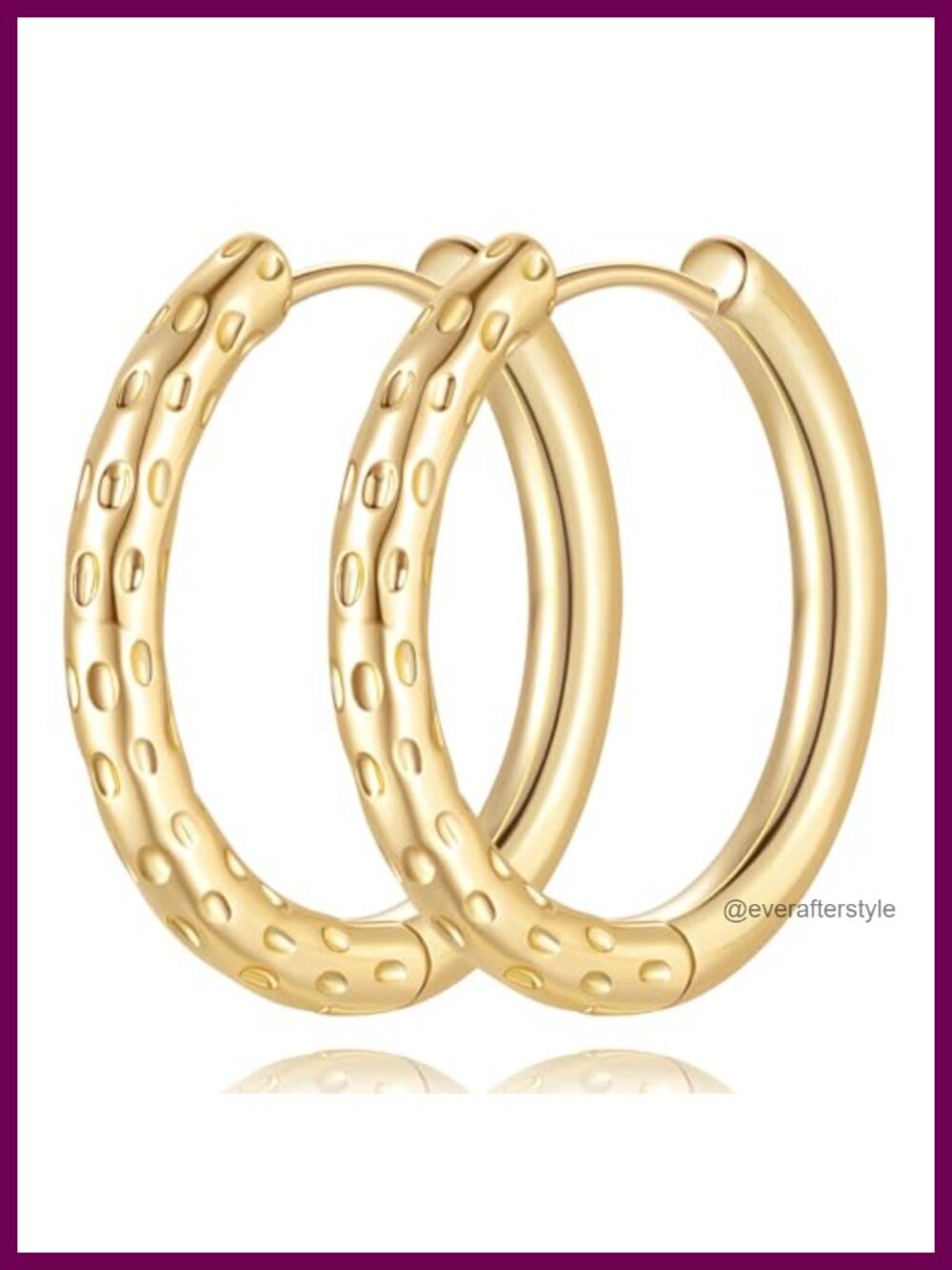 14K Gold Plated Hoop Huggie Earrings Textured Hinged Snap Back